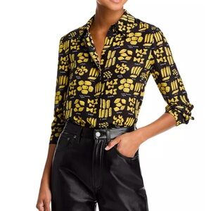 Black and Yellow  Pasta print Women's Top Alice and Olivia spaghetti XL